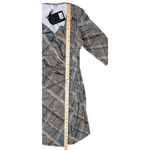 NWT Anatomie Faux Wrap Printed Marine Reptile Plaid Stretch Dress Women's Large - Picture 2 of 7